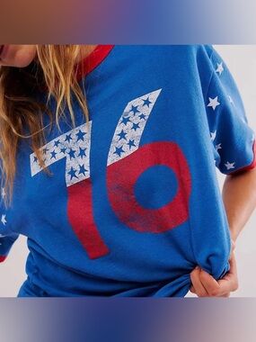 Free People Blue & Red Star Graphic Tee